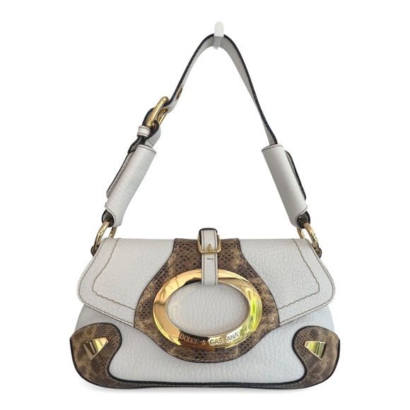Dolce & Gabbana Handbags - Dolce & Gabbana Vintage Y2K D-Ring Shoulder Bag White Leather & Python